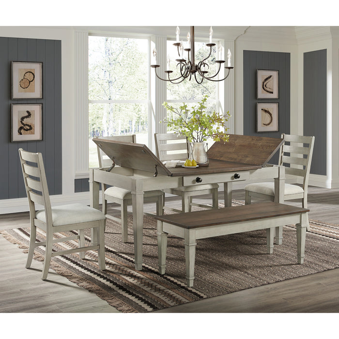 Farmington Storage Dining Bench in Medium Brown and Washed Stone