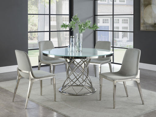 Irene 5-piece Round Glass Top Dining Set White and Chrome image