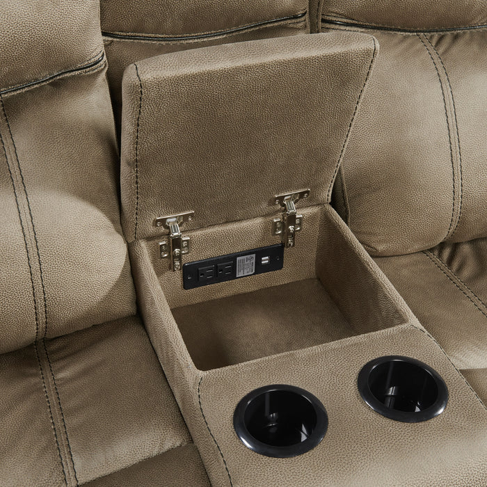 Sorrento Motion Loveseat with Console in T101 Brown