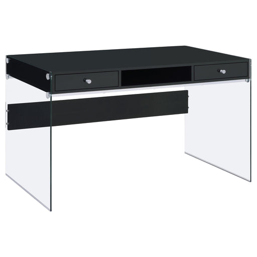 Dobrev 2-drawer Writing Desk Glossy Black and Clear image