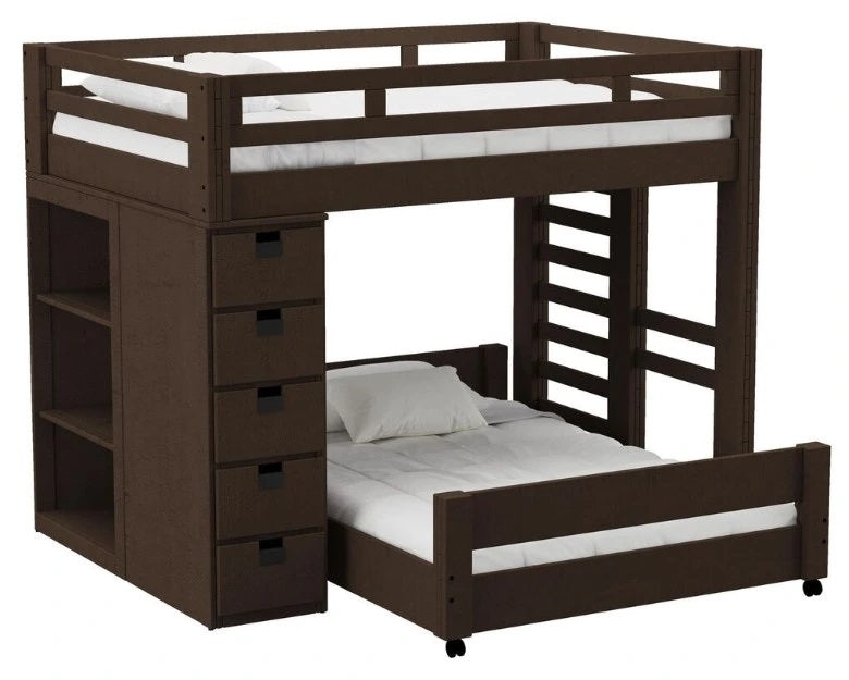 Elements International Cali Kids Twin Over Full Bookcase Loft Bed in Brown image