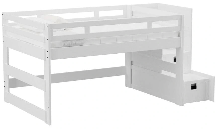 Elements International Cali Kids Full Junior Loft Bed with Staircase in White image