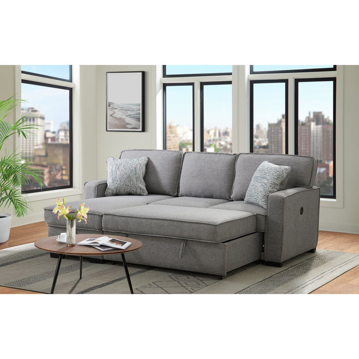 Caracas Sectional Sleeper Chofa with Pull Bed, Drop Table & USB in Palmer Grey