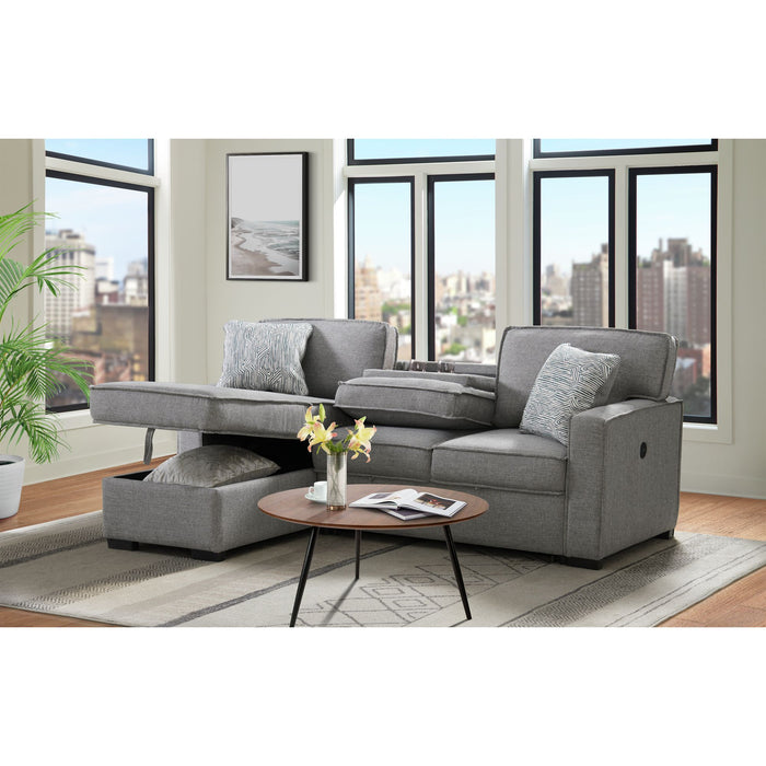 Caracas Sectional Sleeper Chofa with Pull Bed, Drop Table & USB in Palmer Grey