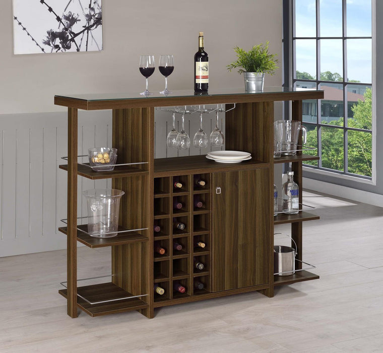 Modern Walnut Bar Unit With Wine Bottle Storage