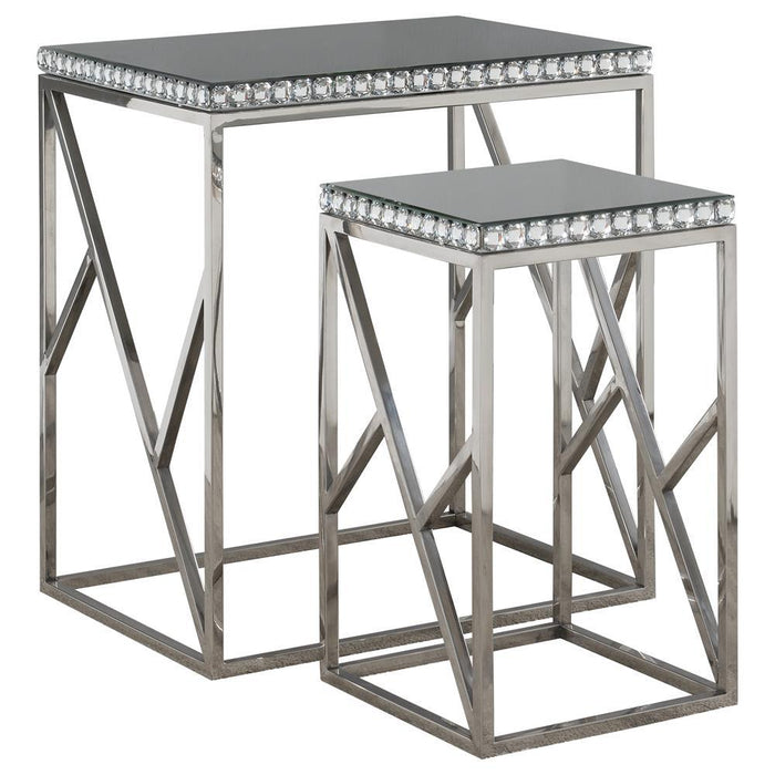 Betsy 2-piece Mirror Top Nesting Tables Silver