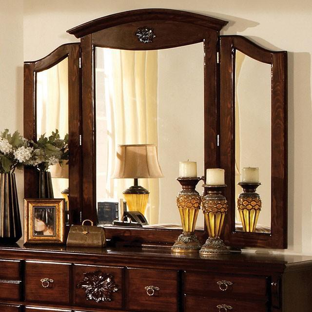 Tuscan II Glossy Dark Pine Tri-Fold Mirror image