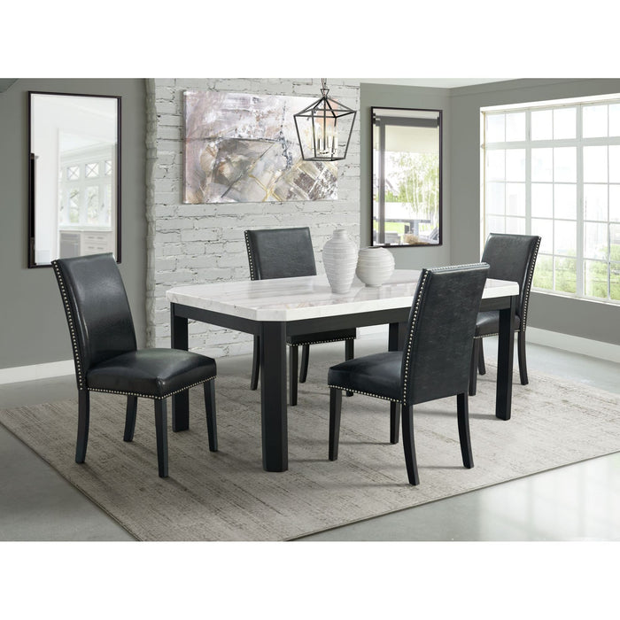 Francesca White Marble Rectangular 5PC Dining Set-Table & Four Black PU Chairs