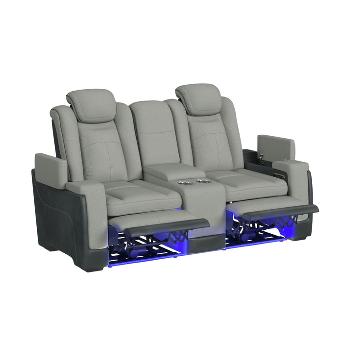 Lantana Power Motion Loveseat with Power Headrest, Led, and Console in Rocky Cement/Charcoal