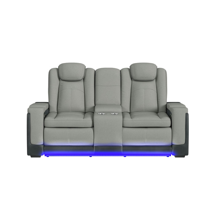 Lantana Power Motion Loveseat with Power Headrest, Led, and Console in Rocky Cement/Charcoal