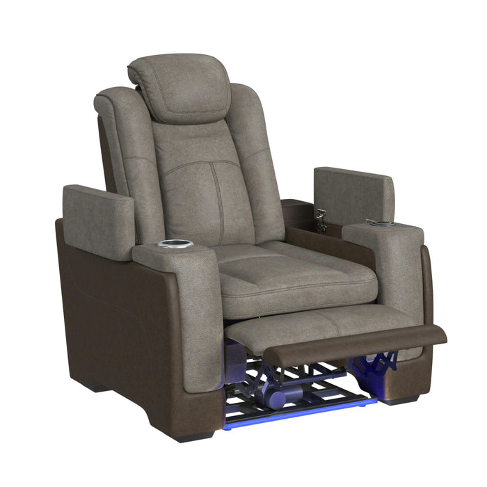 Lantana Power Motion Recliner with Power Headrest, Led ,wireless charger and cup holder in Rocky Grey/Brown