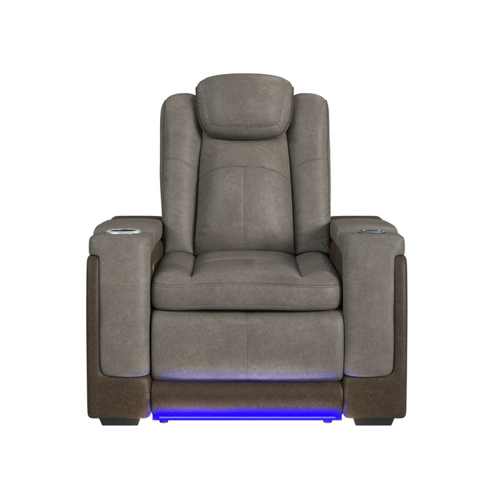 Lantana Power Motion Recliner with Power Headrest, Led ,wireless charger and cup holder in Rocky Grey/Brown