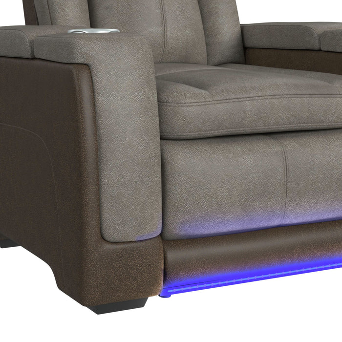Lantana Power Motion Recliner with Power Headrest, Led ,wireless charger and cup holder in Rocky Grey/Brown