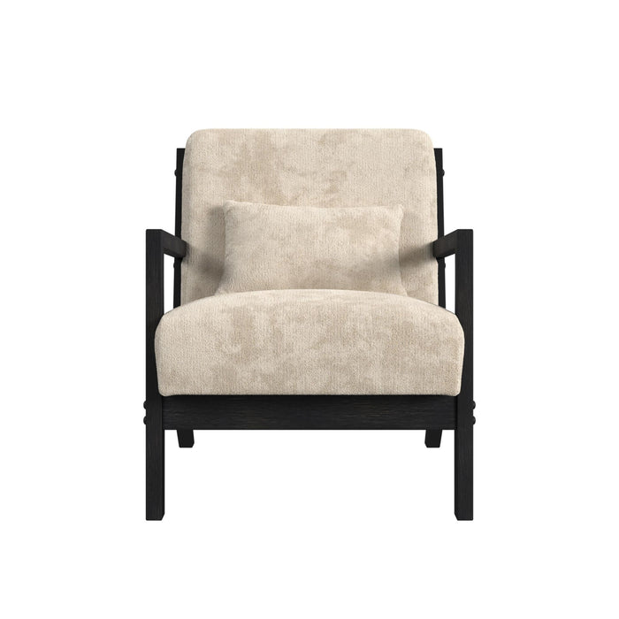 Marina Chair with kidney pillow in Langley Cream and Brushed Espresso Finish