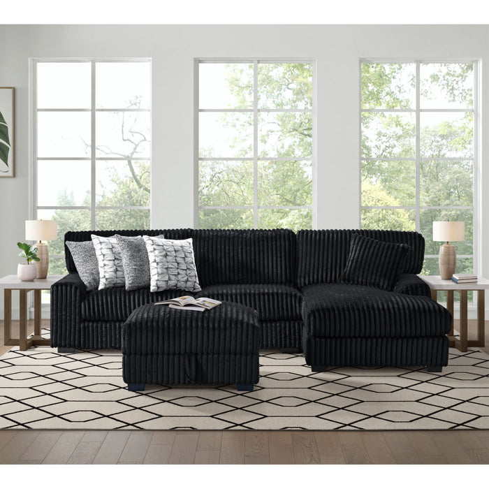 Nightfall LHF Loveseat in Grand Cord Black with 4 Pillows 20" (2 Winkin Walnut, 2 Nod Walnut)