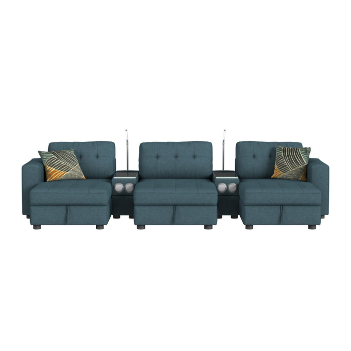 Options One 8PC Living Room Set in Palmer Plus Teal with Media Console