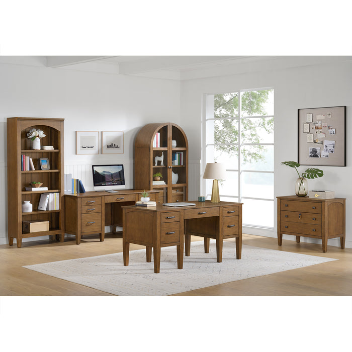 Portico Double Pedestal Desk with Power/USB in Brown Oak