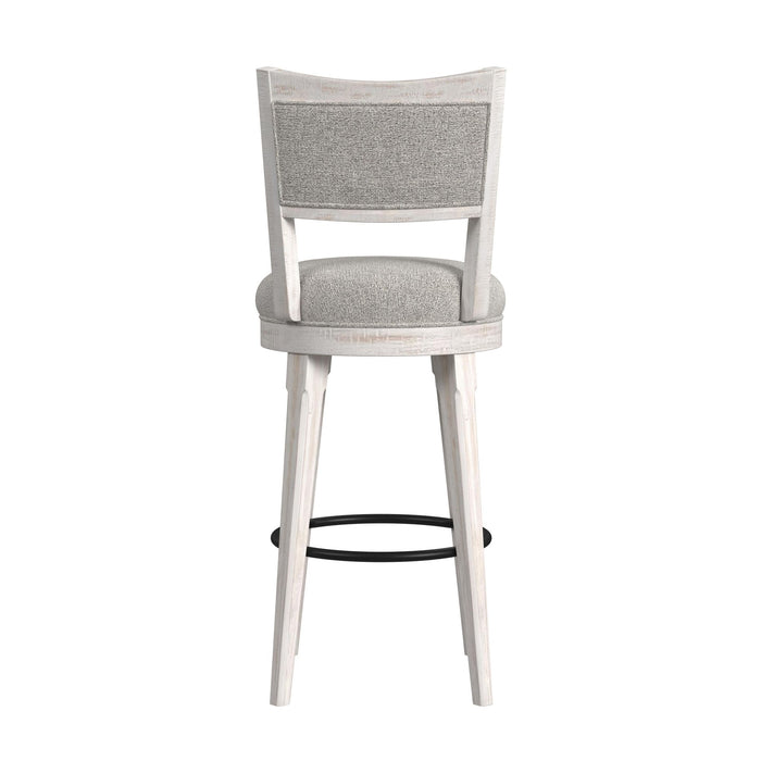 Rogen Rustic Swivel Bar Stool with Grey Fabric in Rustic White (2 Per Carton)
