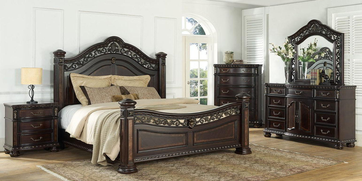 Steve Silver Monte Carlo Queen Poster Bed Bedroom Set in Cocoa