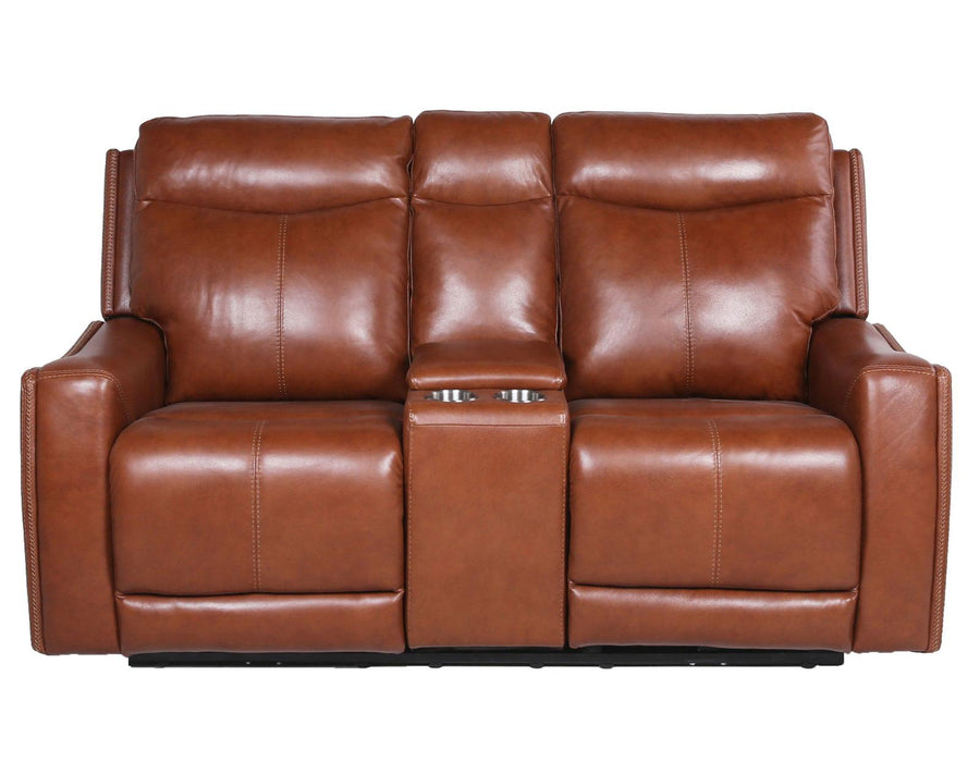 Steve Silver Natalia Leather Dual Power Reclining Console Loveseat in Coach