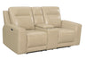 Steve Silver Doncella Leather Dual Power Reclining Console Loveseat in Surly Sand image