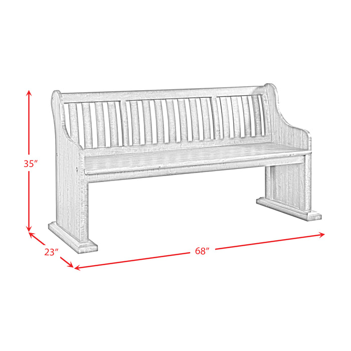 Stone 6PC Dining Set in Charcoal - Table, 4 Wooden Swril Back Side Chairs, & Pew Bench