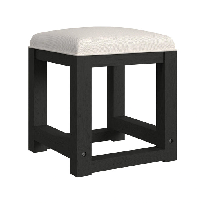 Ridgemont Dressing Stool with White Fabric in Black with Grain