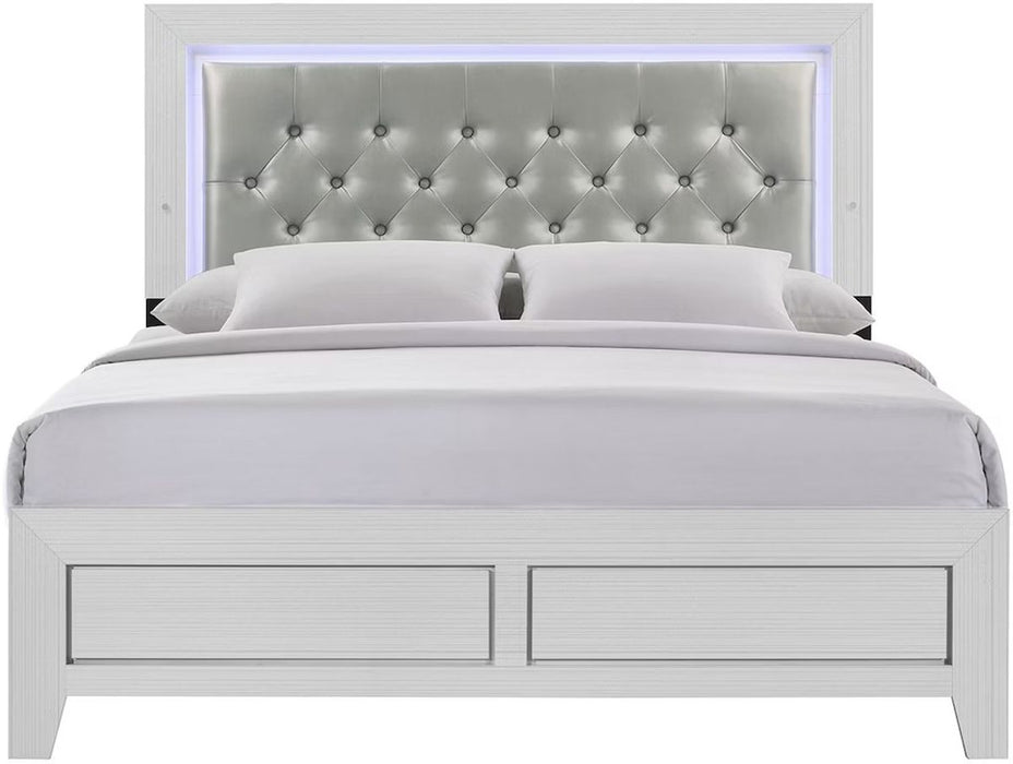 Elements International Belinda Queen Upholstered Panel Bed in White image