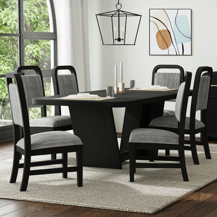 Ridgemont Dining Side Chair with Grey Fabric in Black with Grain (2 Per Carton)