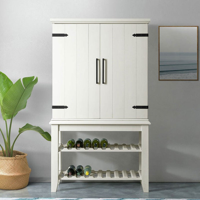 Elements International Stone Bar Buffet w/ith Hutch in White