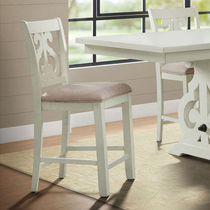 Elements International Stone Counter Height Swirl Back Side Dining Chair (Set of 2) in White
