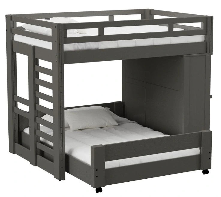 Elements International Cali Kids Twin Over Full Basic Loft Bed with Desk in Sleek Gray image