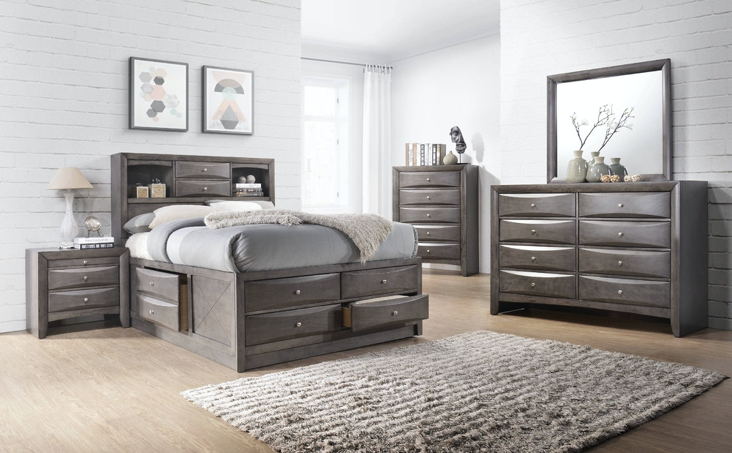 Elements International Emily Grey Queen Storage Bed in Gray