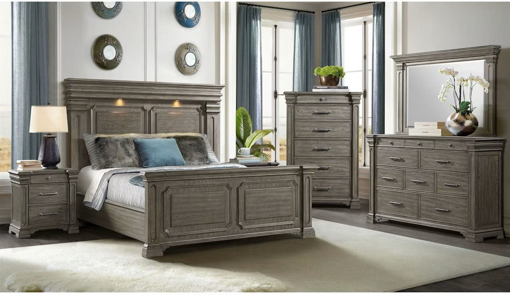 Elements International Kings Court Queen Panel Bed in Grey