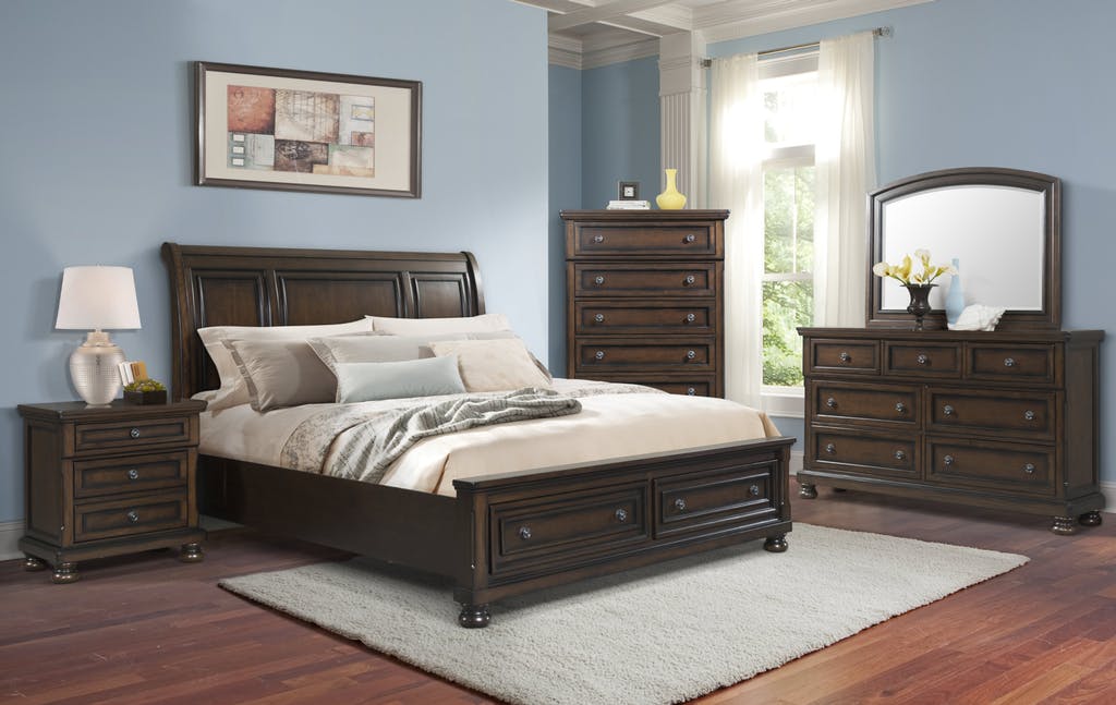 Elements International Kingston King with Footboard and Rail Storage Bed in Walnut