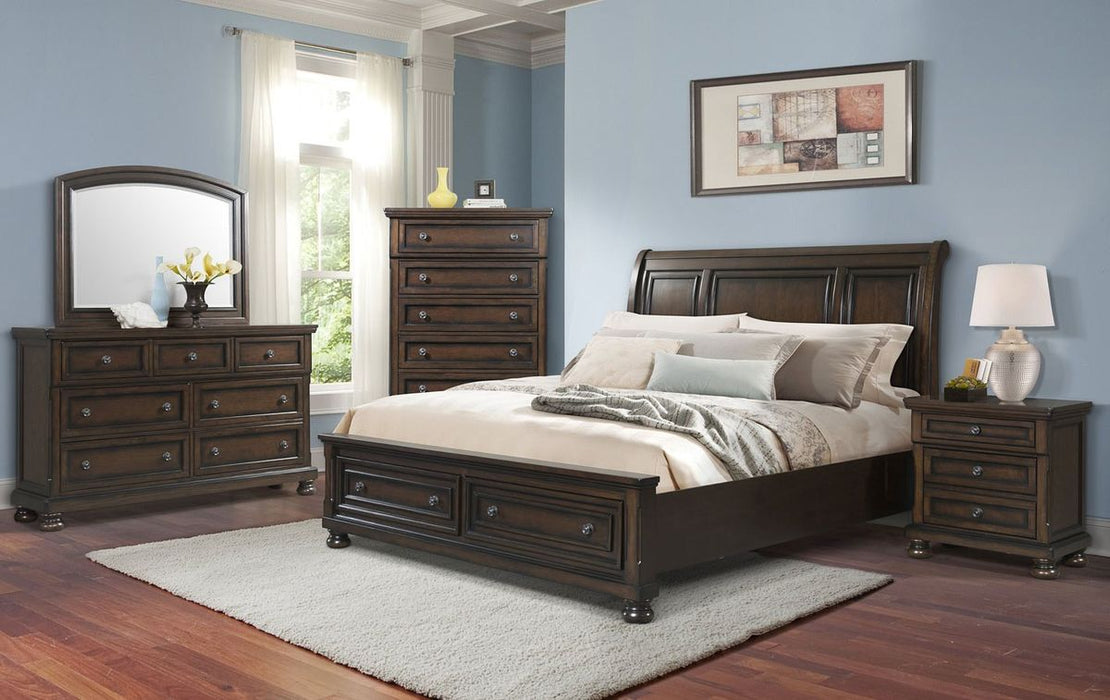 Elements International Kingston Queen Bed with Storage Footboard in Walnut