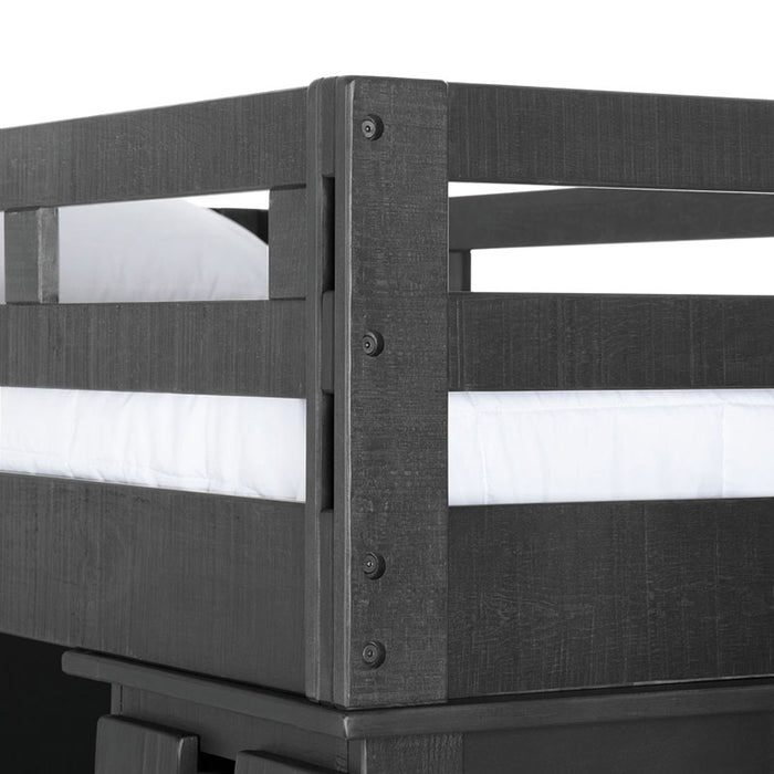 Elements International Vista Twin over Full Basic Loft Bed with Bookcase in Grey