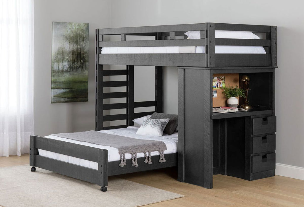 Elements International Vista Twin over Full Basic Loft Bed with Desk in Grey