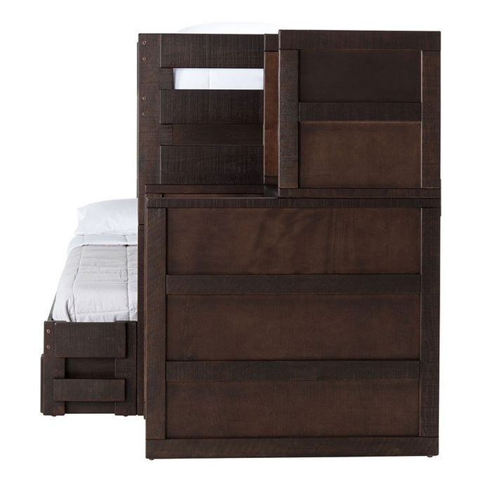 Elements International Vista Twin over Full Bunk Bed with Staircase in Brown