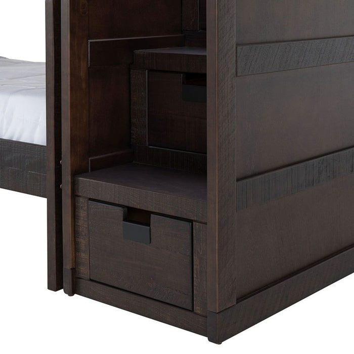 Elements International Vista Twin over Twin Bunk Bed with Staircase in Brown