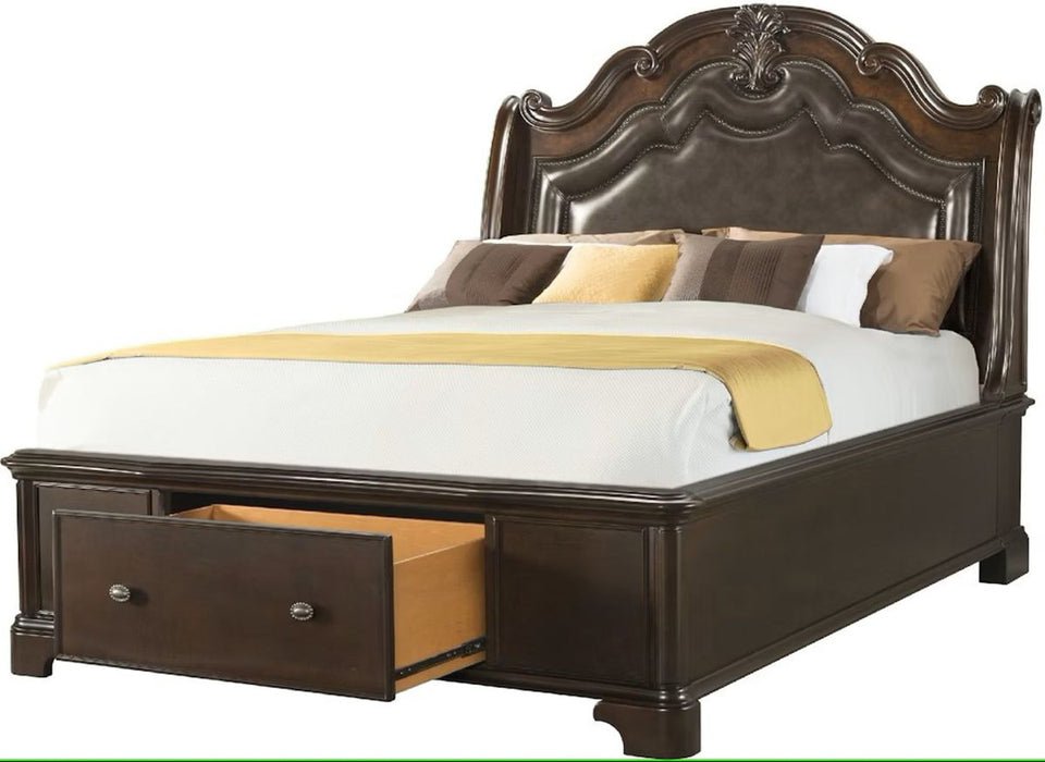 Elements International Tabasco Queen Storage Bed in NC Cherry Lacquer